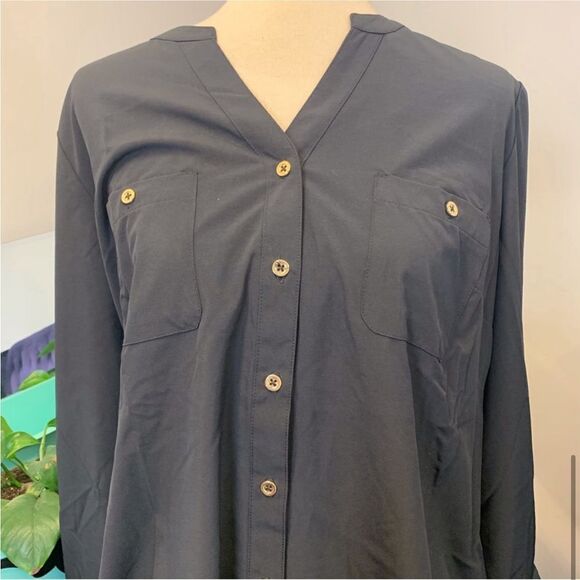 Denim & Co. Roll Tab Sleeve Button Front Soft Utility Tunic - Picture 4 of 11